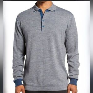 Robert graham wool‎ sweater men’s blue xl l/s polo button up